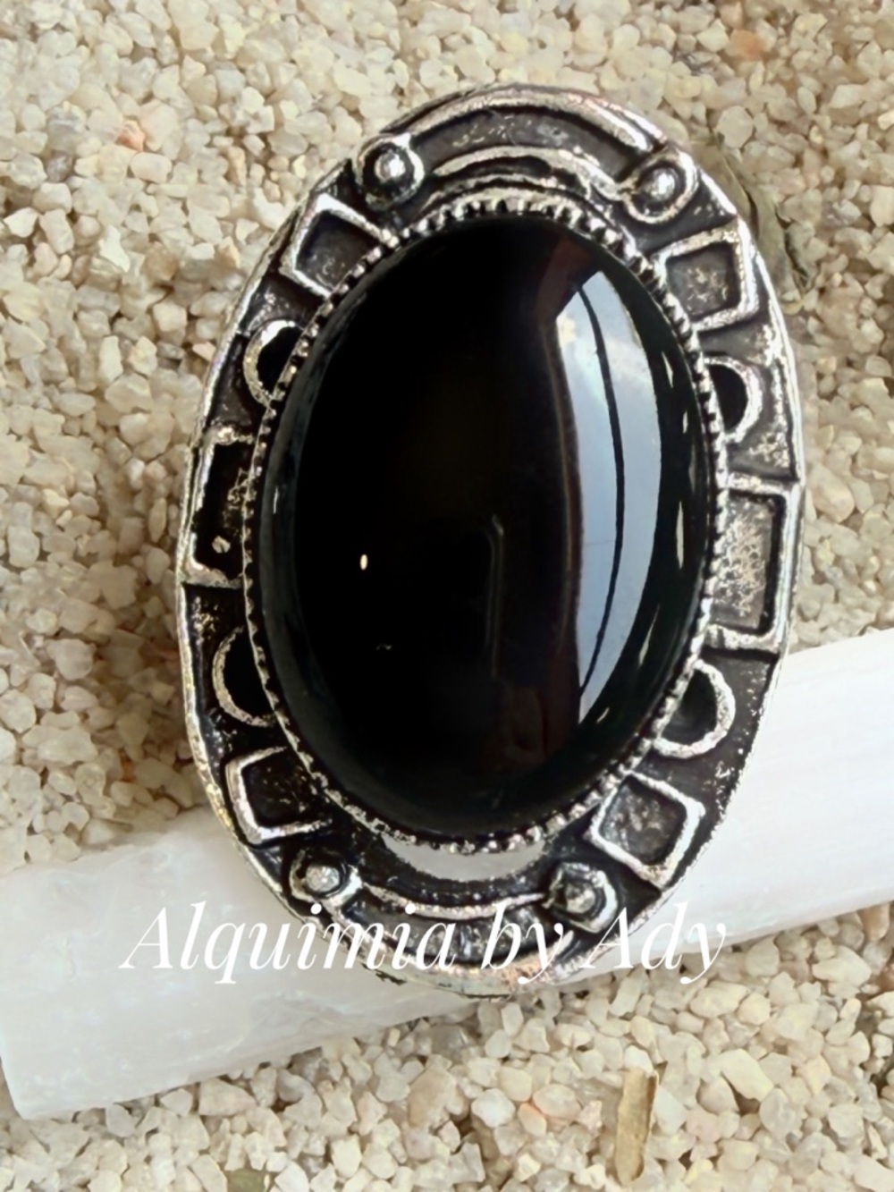 MONUMENTAL ONYX Silver Ring with Black Center Stone